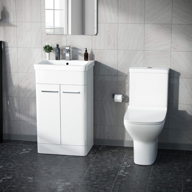 Afern 500mm Floorstanding Vanity Basin Unit & Rimless Close Coupled Toilet White - Image 2