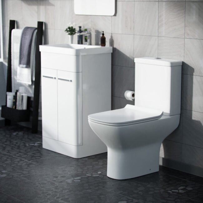 Afern 500mm Floorstanding Vanity Basin Unit & Rimless Close Coupled Toilet White - Image 3