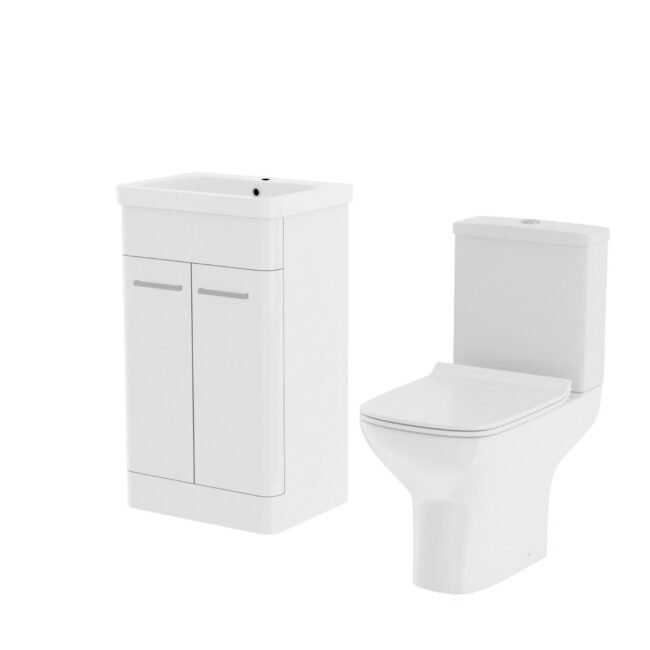 Afern 500mm Floorstanding Vanity Basin Unit & Rimless Close Coupled Toilet White - Image 6