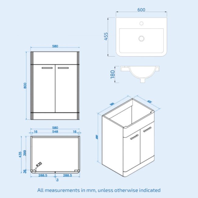 Afern 600mm Floorstanding Vanity Basin Unit & Rimless Close Coupled Toilet Steel Grey - Image 8