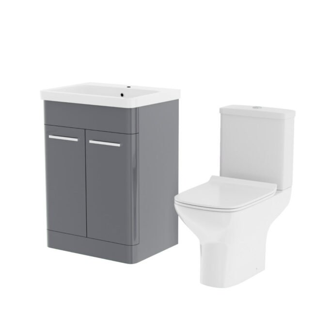 Afern 600mm Floorstanding Vanity Basin Unit & Rimless Close Coupled Toilet Steel Grey - Image 5