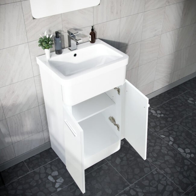 Afern 600mm Vanity Unit Cabinet and Wash Basin White - Image 6