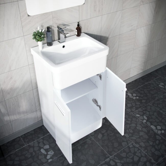 Afern 500mm Floorstanding Vanity Basin Unit & Rimless Close Coupled Toilet White - Image 5