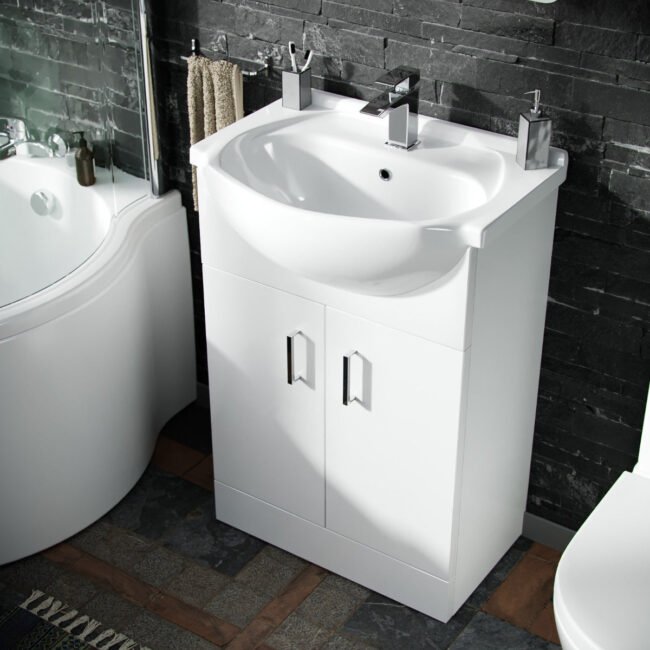Ellen P-Shaped RH Bath White 550mm Vanity Basin Unit WC & Toilet Suite - Image 2
