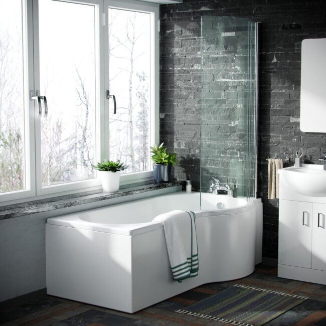 Ellen P-Shaped RH Bath White 550mm Vanity Basin Unit WC & Toilet Suite - Image 3