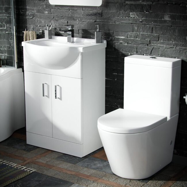 Ellen P-Shaped RH Bath White 550mm Vanity Basin Unit WC & Toilet Suite - Image 5