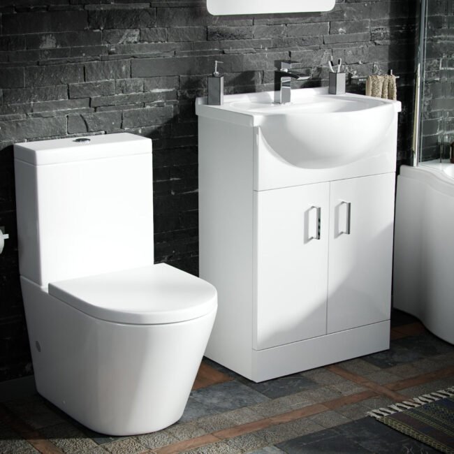 Ellen P-Shaped LH Bath White 550mm Vanity Basin Unit WC Unit & Toilet Suite - Image 6