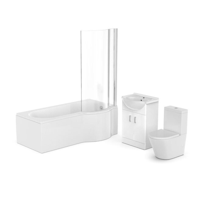 Ellen P-Shaped RH Bath White 550mm Vanity Basin Unit WC & Toilet Suite - Image 4