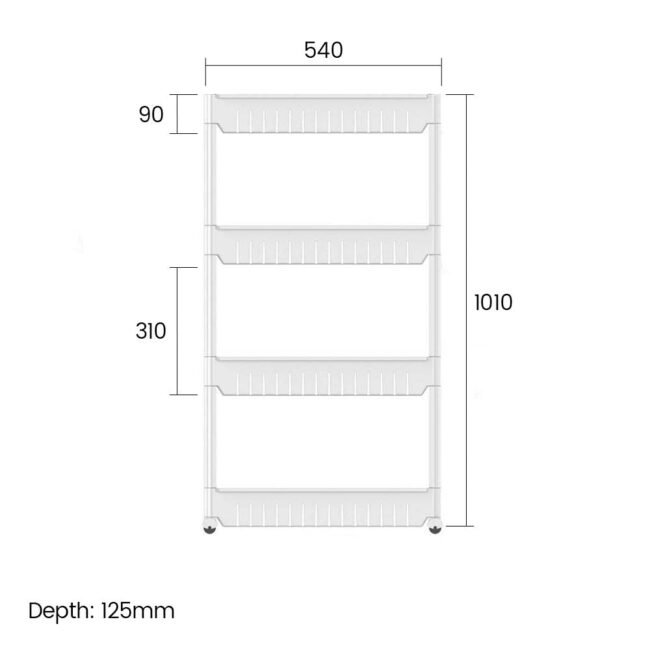 Slim 4 Tier Storage Trolley Cart White - Image 2