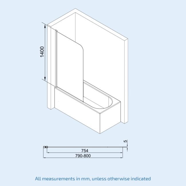 Bentley 800 mm Frameless Curved Bath Shower Screen Door - Image 6