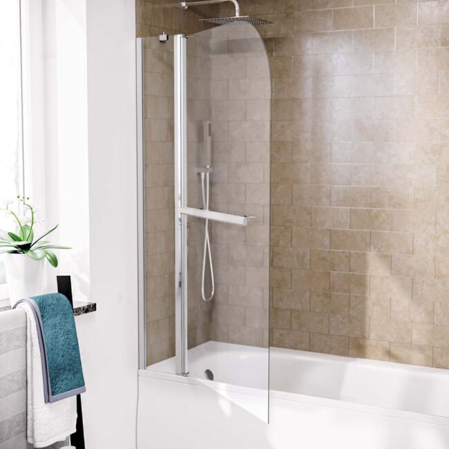 1000mm Curved Glass Bath Screen Swing Door & Towel Bar Chrome - Image 3