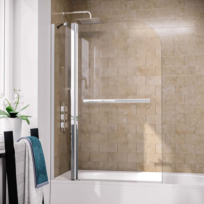 1000mm Curved Glass Bath Screen Swing Door & Towel Bar Chrome - Image 4