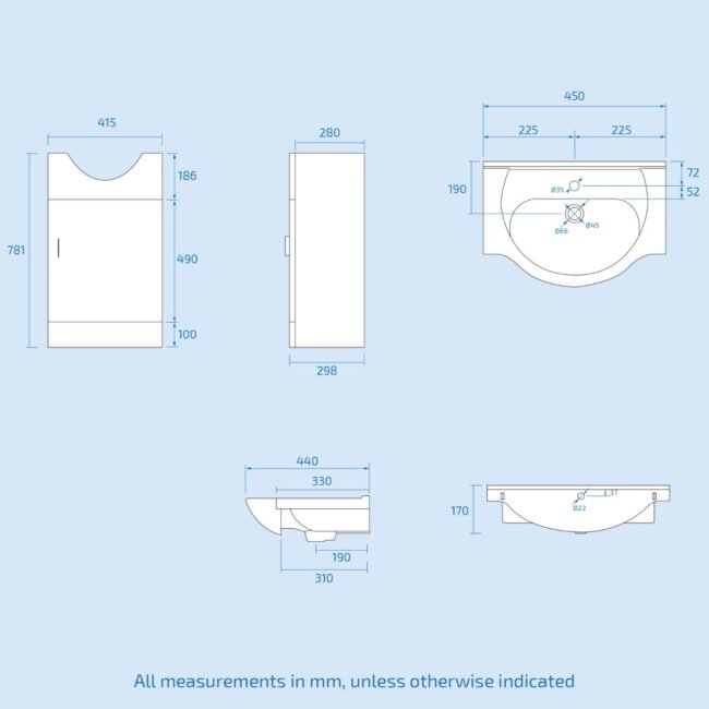 Ellen 450mm Flat Pack Vanity Basin Unit. WC Unit & Elora Back To Wall Toilet White - Image 7