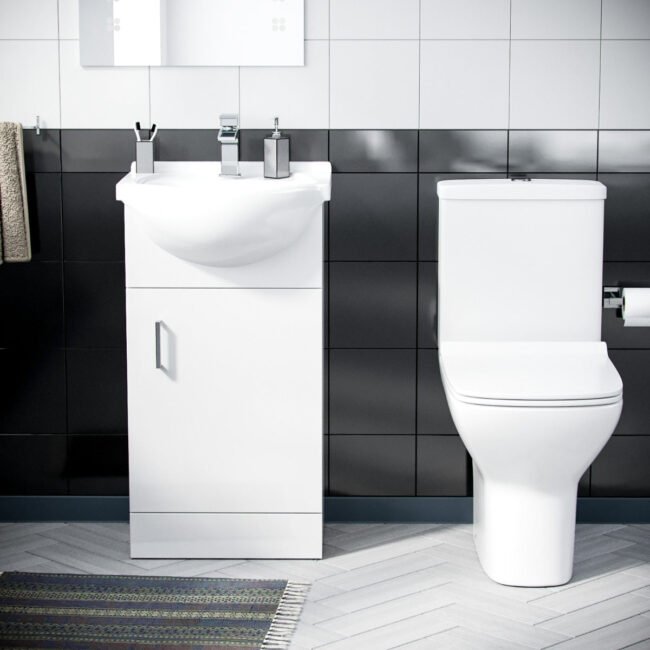 Ellen 550mm Basin Floor Standing Vanity Unit & Rimless Close Coupled Toilet White - Image 2