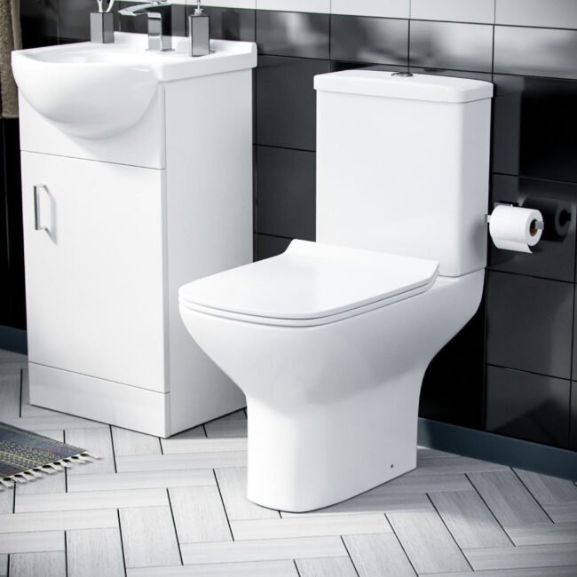 Ellen 550mm Basin Floor Standing Vanity Unit & Rimless Close Coupled Toilet White - Image 3
