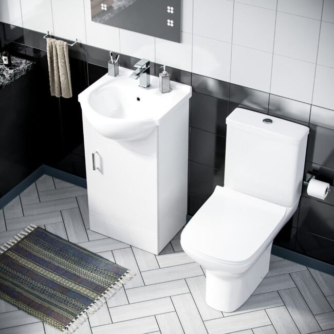 Ellen 550mm Basin Floor Standing Vanity Unit & Rimless Close Coupled Toilet White - Image 4