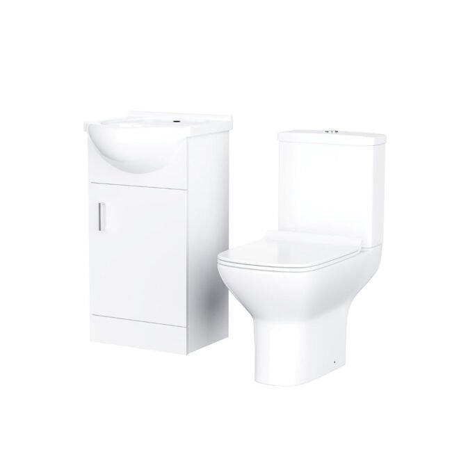 Ellen 550mm Basin Floor Standing Vanity Unit & Rimless Close Coupled Toilet White - Image 5