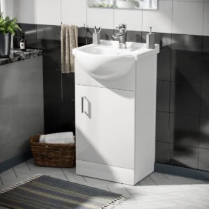 Ellen 450mm Floorstanding Vanity Basin Unit. Mini Mono Basin Tap & Waste White