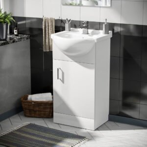Ellen 450mm Floorstanding Vanity Basin Unit. Basin Mixer Tap & Waste White