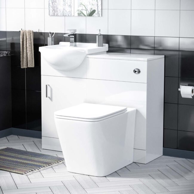 Ellen 450mm Flat Pack Vanity Basin Unit. WC Unit & Elora Back To Wall Toilet White