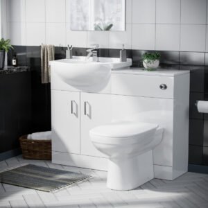 Ellen White Cloakroom Basin Vanity Sink WC Unit & Modern BTW Toilet Flat Pack