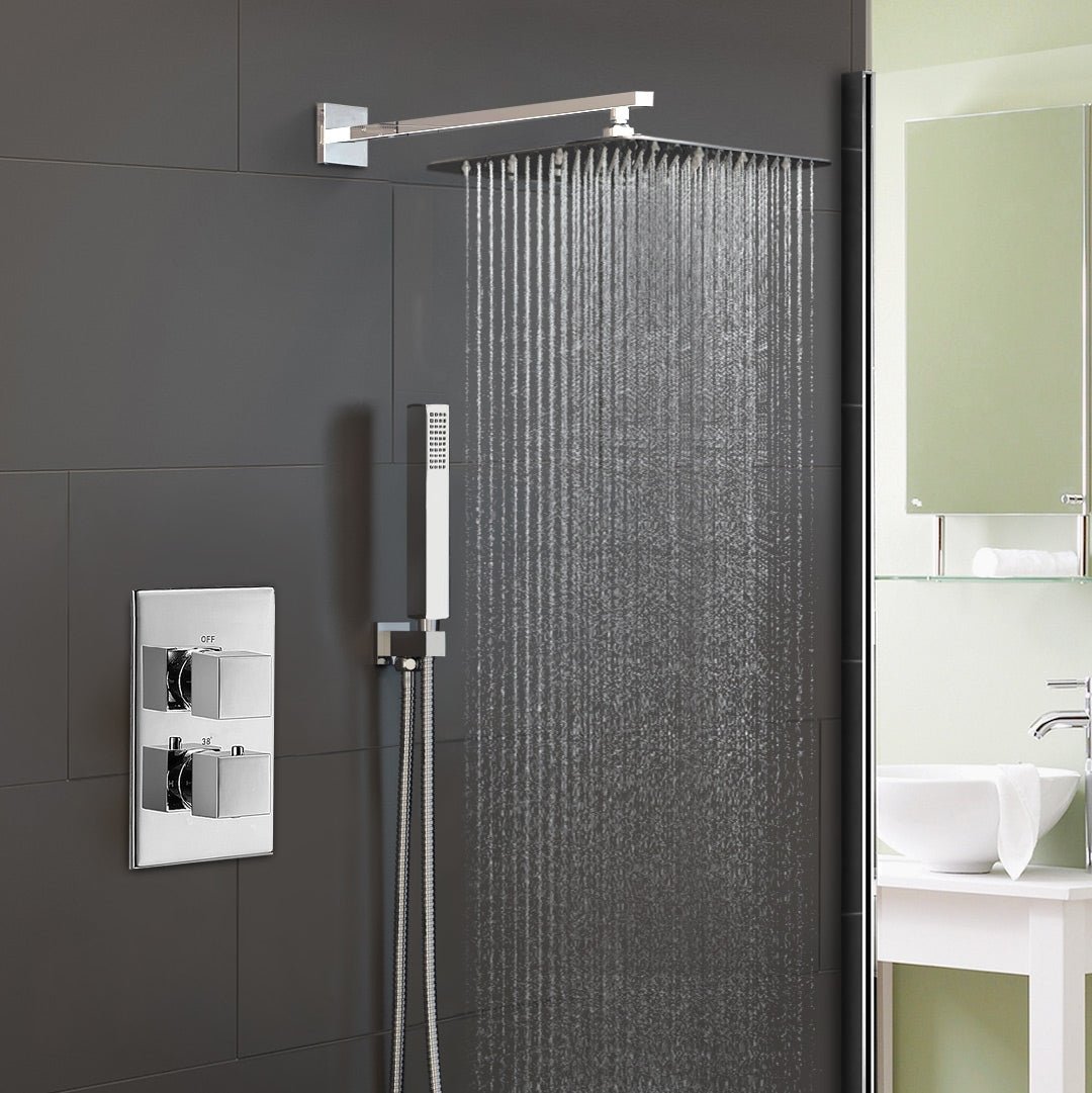 Temel Square Concealed Thermostatic Mixer Valve With Hand Held & Shower Head Set