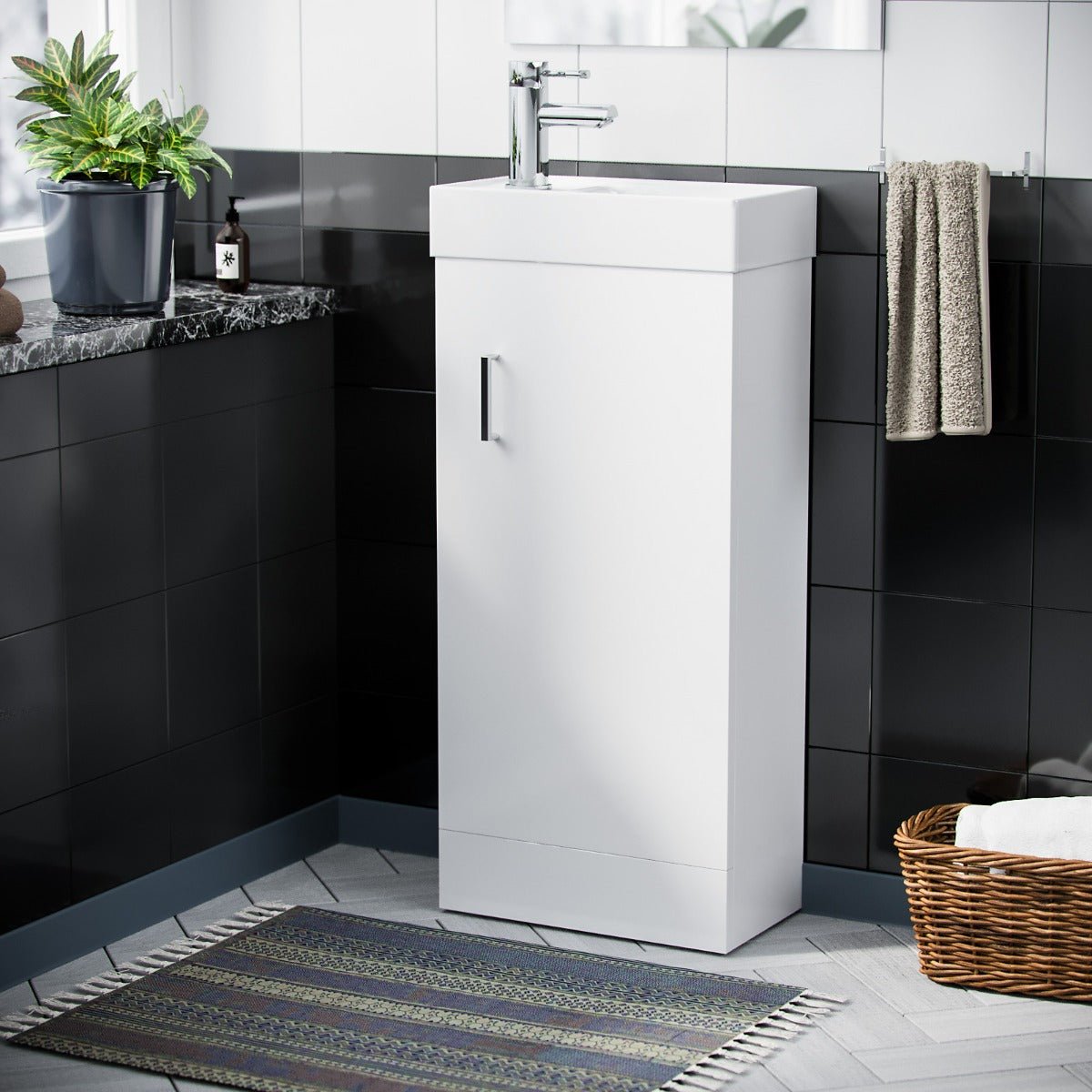 Nanuya 400mm Cloakroom Vanity Basin Unit. Mixer Tap & Waste White