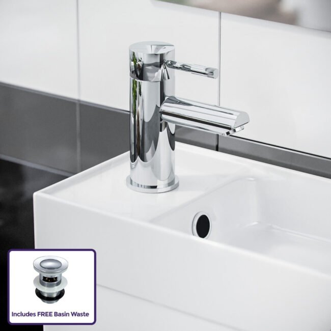 Nanuya 400mm Cloakroom Vanity Basin Unit. Mixer Tap & Waste White - Image 2