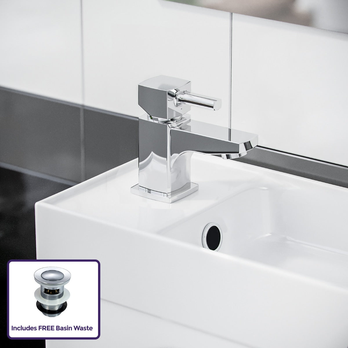 Nanuya 400mm Cloakroom Vanity Basin Unit. Basin Mono Mixer Tap & Waste White - Image 2