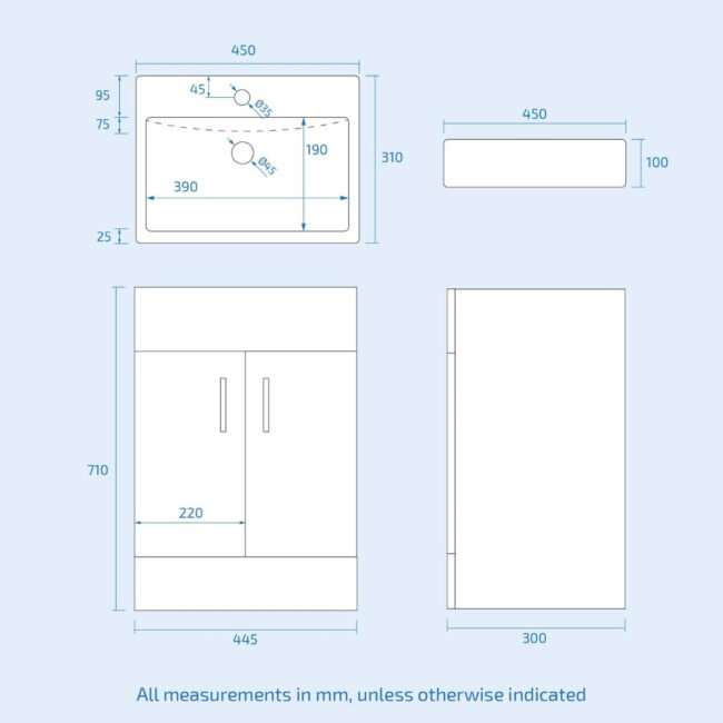 Nanuya 450 Flat Pack Vanity & WC Toilet Pan and Round Bathtub Suite - Image 13