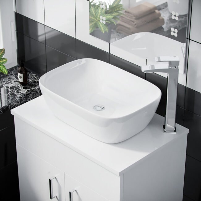 Nanuya 500mm White Vanity Cabinet and Rectangle Curved Edges Counter Top Basin - Image 3