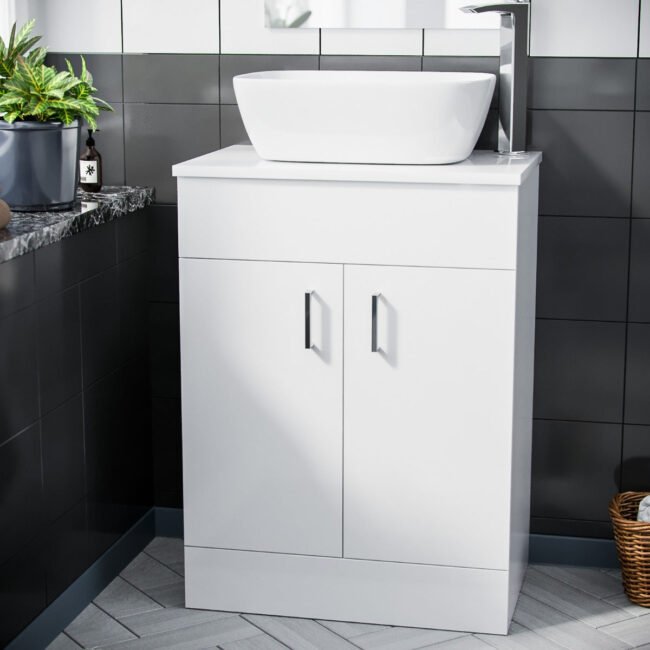 Nanuya 500mm White Vanity Cabinet and Rectangle Curved Edges Counter Top Basin