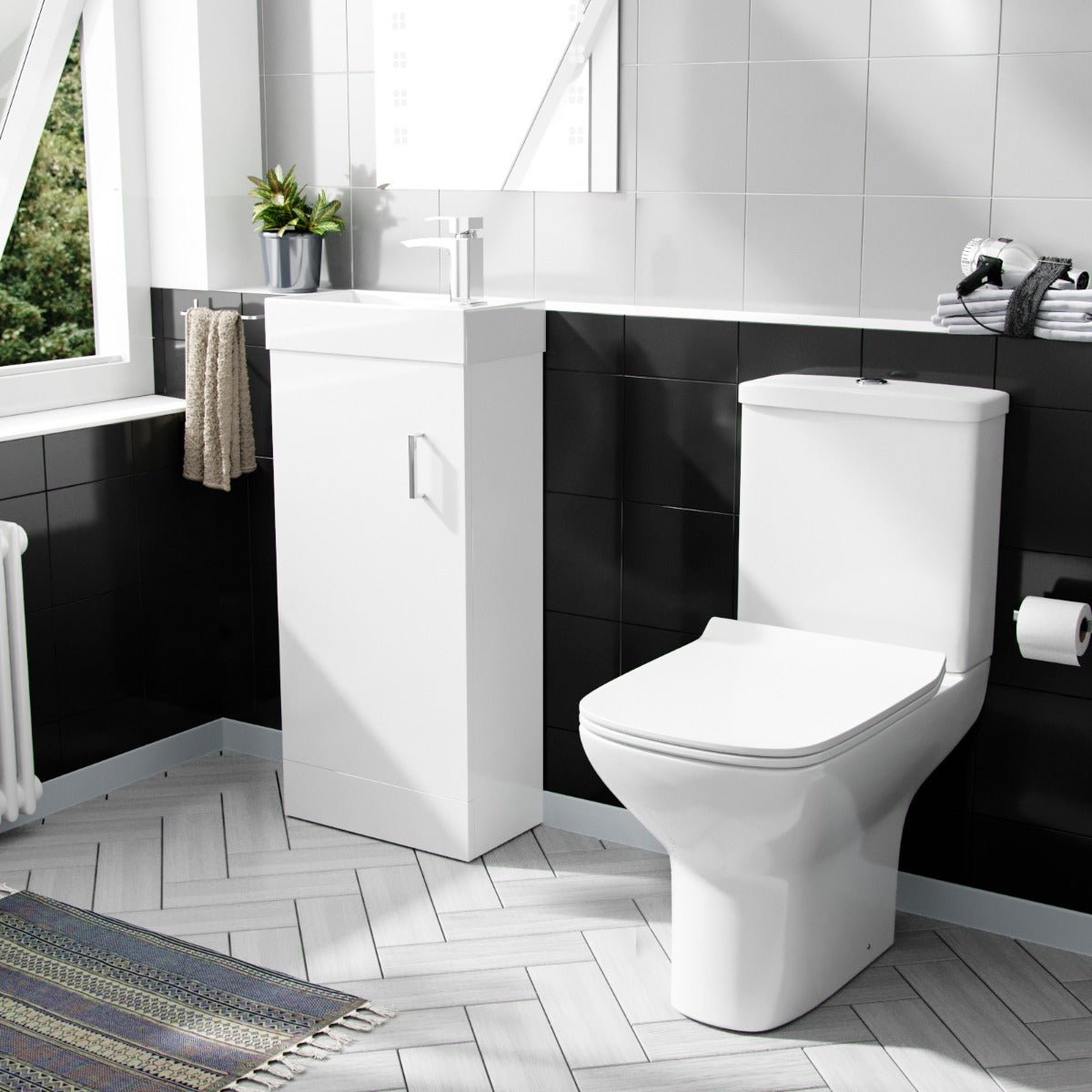 Nanuya 400mm Cloakroom Vanity Basin Unit & Rimless Close Coupled Toilet White