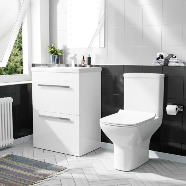 Nanuya 600mm Floorstanding 2 Drawer Vanity Basin Unit & Rimless Close Coupled Toilet White - Image 5