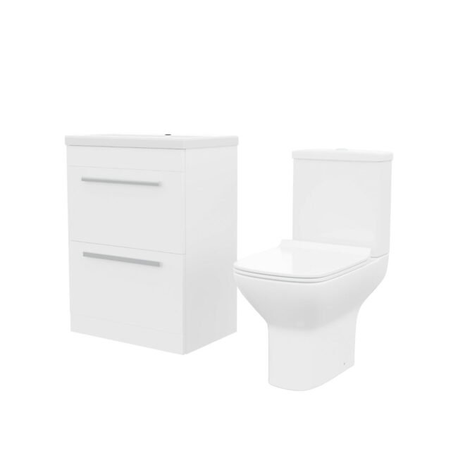 Nanuya 600mm Floorstanding 2 Drawer Vanity Basin Unit & Rimless Close Coupled Toilet White - Image 8