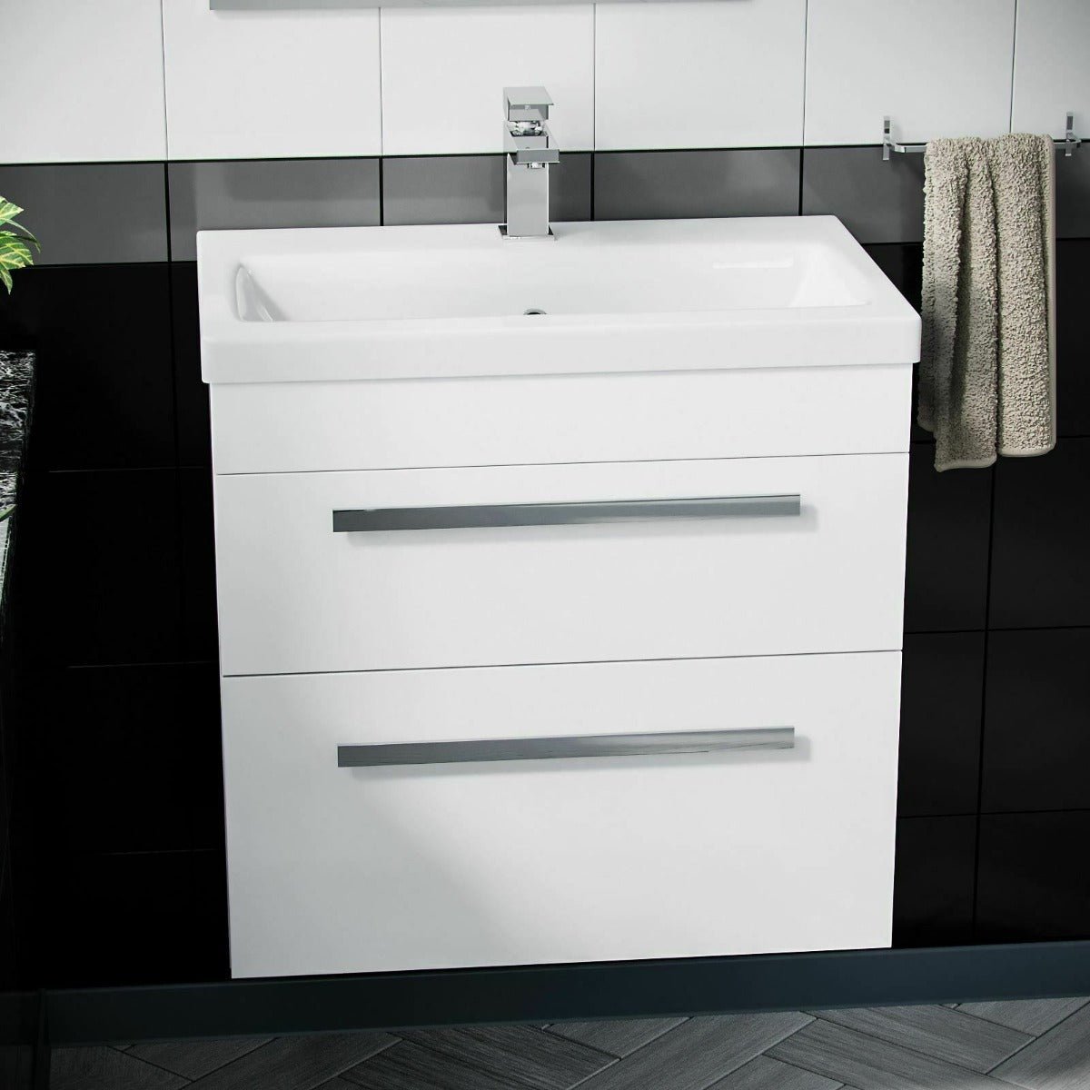 Nanuya 600mm  Wall Hung 2 Drawer Vanity Basin Unit White