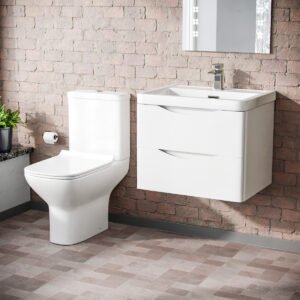 Merton 500mm Wall Hung Flat Pack Vanity Basin Unit & Close Coupled Toilet White