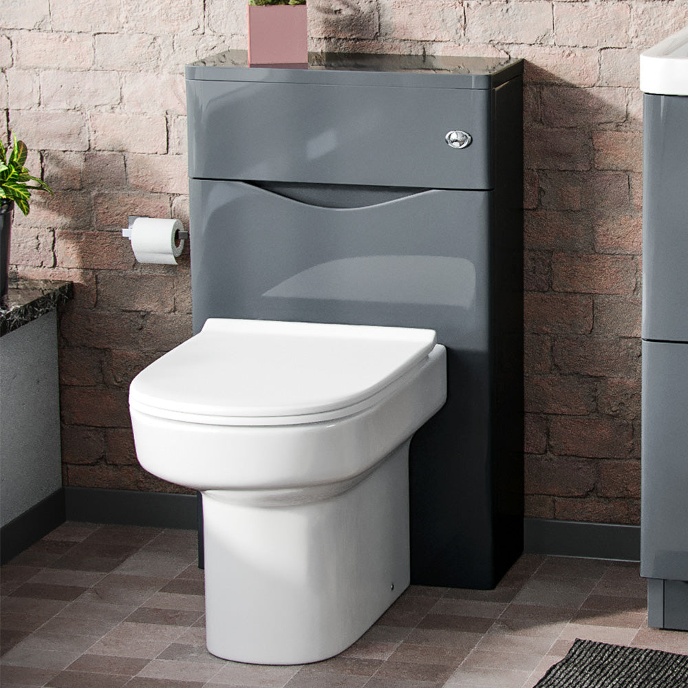 Merton Modern 500 WC Unit and BTW Back To Wall Toilet Pan Soft Close Seat Grey - Image 3