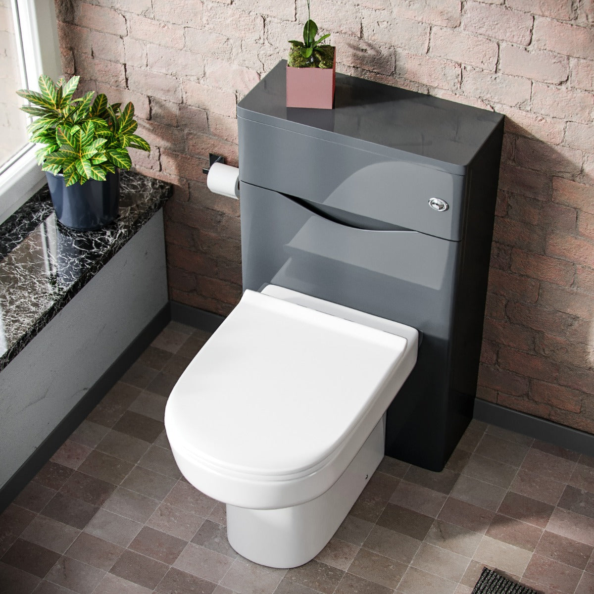 Merton Modern 500 WC Unit and BTW Back To Wall Toilet Pan Soft Close Seat Grey - Image 4