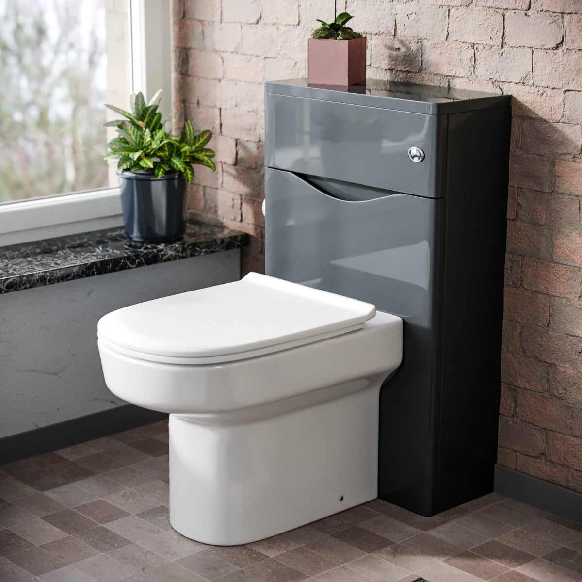 Merton Modern 500 WC Unit and BTW Back To Wall Toilet Pan Soft Close Seat Grey - Image 5