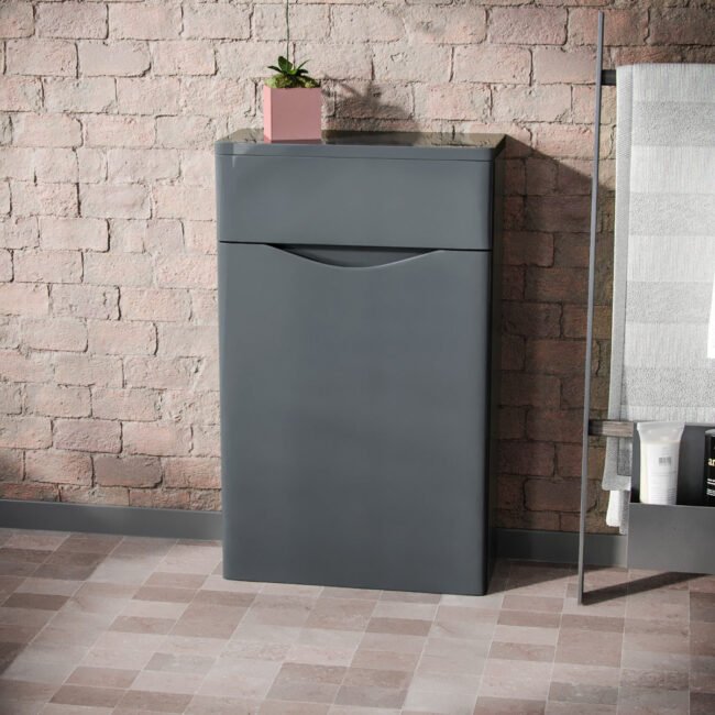 Merton 500mm Modern Back To Wall WC Unit BTW Bathroom Furniture Grey - Image 2