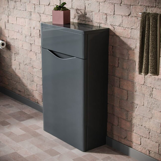 Merton 500mm Modern Back To Wall WC Unit BTW Bathroom Furniture Grey - Image 3