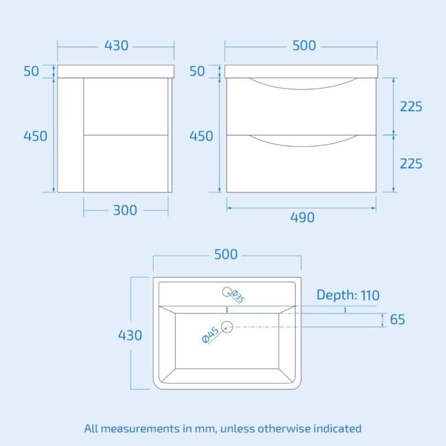 Merton 500mm Wall Hung Vanity Basin Unit & Square Rimless Close Coupled Toilet Grey - Image 8