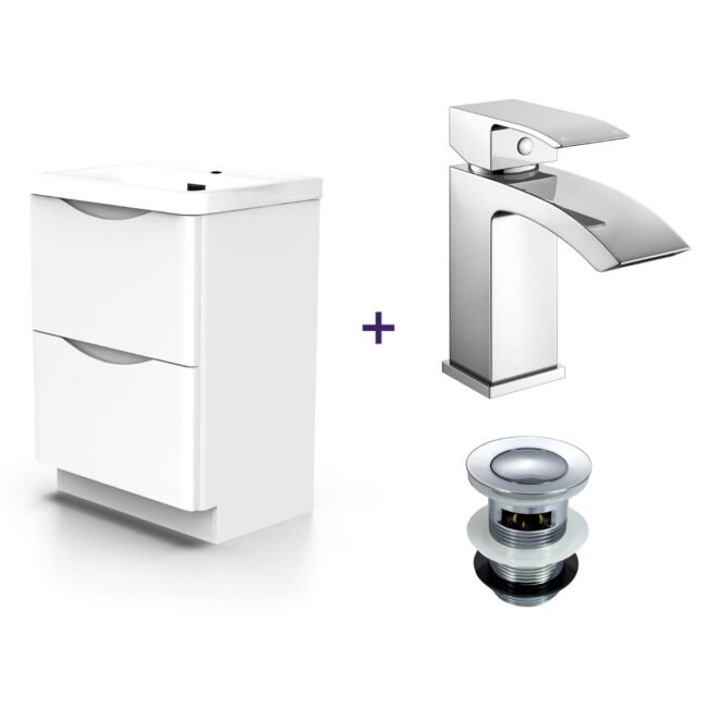 Merton Basin Vanity Unit and Waterfall Mono Mixer Tap and Waste Set - Image 2