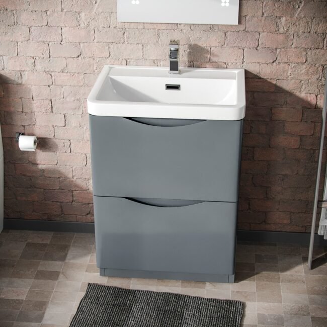 Merton Grey 600 mm Basin Sink Vanity and Rimless Close Coupled Toilet - Image 6
