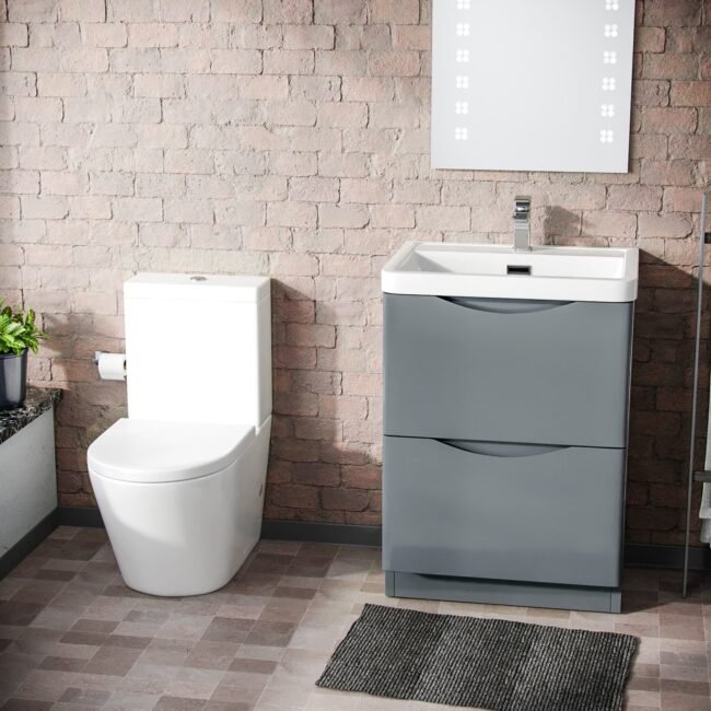 Merton Grey 600 mm Basin Sink Vanity and Rimless Close Coupled Toilet - Image 3