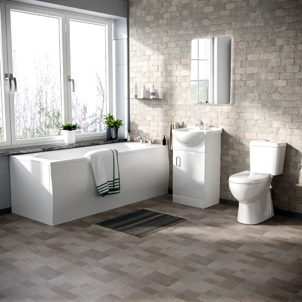 Ellen 450mm Basin Vanity Unit Round Bath Tub & Closed Coupled Toilet