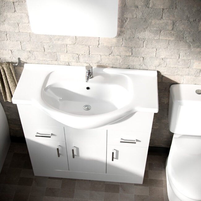 Ellen White 850mm Basin Vanity Unit Toilet & Bath Tub 3-Piece Bathroom Suite - Image 6