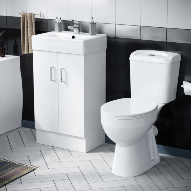 Nanuya 450 Flat Pack Vanity & WC Toilet Pan and Round Bathtub Suite - Image 4