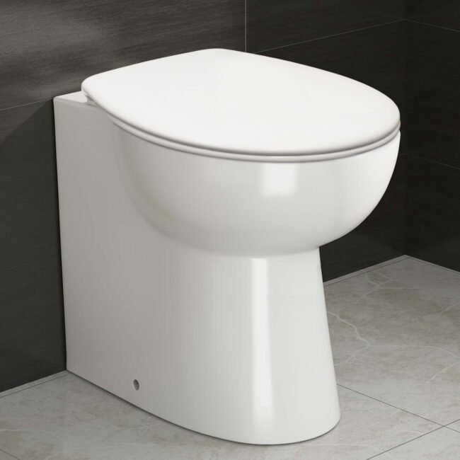 Telis Back To Wall Vitreous Ceramic Modern White Toilet Pan. luxuries Soft Close Seat